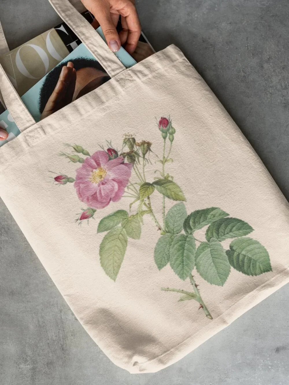 Harsh Downy Rose Vintage Floral Print Graphic Canvas Tote Bag